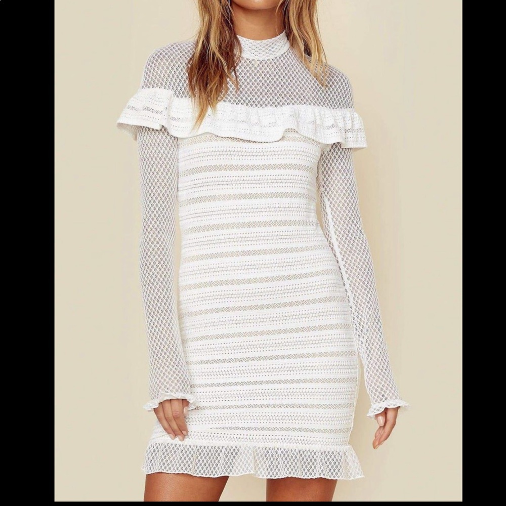 Nightcap Long Sleeve White Ruffle Mini Dress